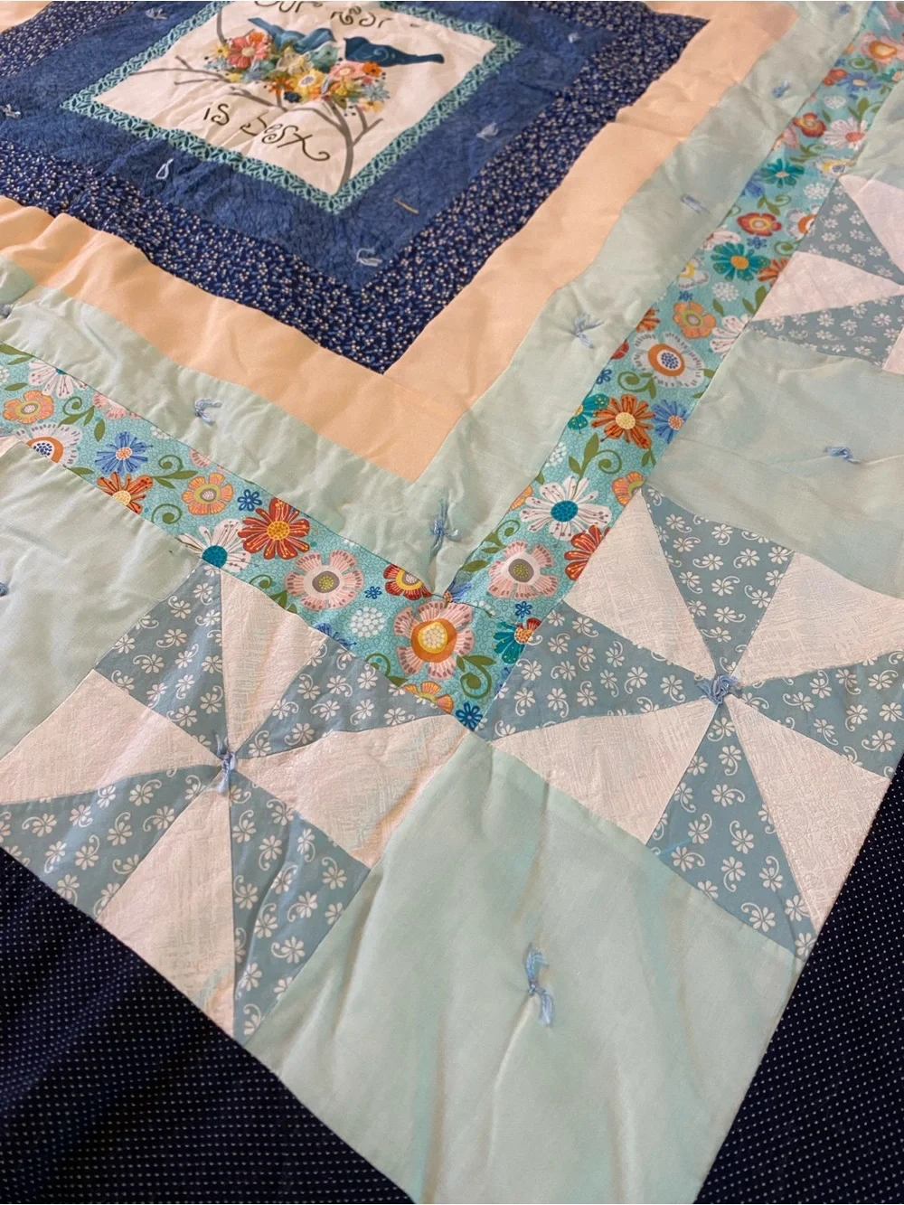 Handmade Quilt w/ Pinwheel pattern & Birds